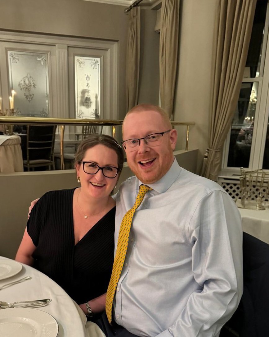 Iain and Claire dressed up for dinner